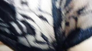 Nailed from behind and cum on her ebony lingerie