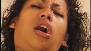African bitch gets her unshaved pussy licked and banged inside bed