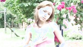 Blonde barely legal grind her clitoris inside outside sex tape