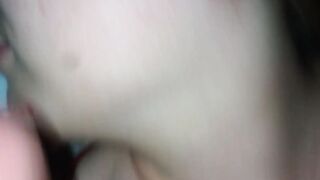 I cum on her face and the sperm flows down her cheek