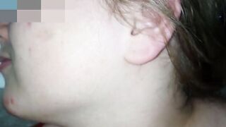 I cum on her face and the sperm flows down her cheek