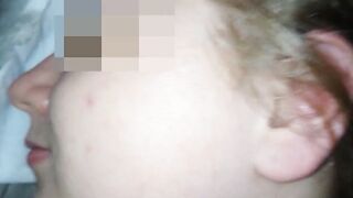 I cum on her face and the sperm flows down her cheek