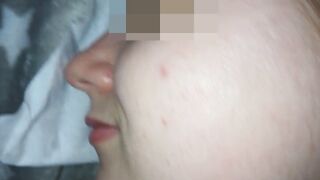 I cum on her face and the sperm flows down her cheek