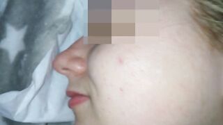 I cum on her face and the sperm flows down her cheek
