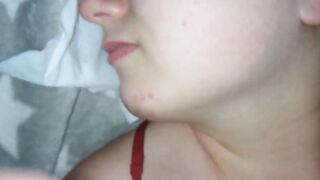 I cum on her face and the sperm flows down her cheek