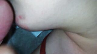 I cum on her face and the sperm flows down her cheek