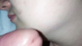 I cum on her face and the sperm flows down her cheek