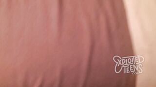 18 yr old brunette teen with small tits gives head