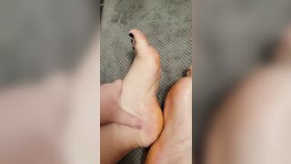 BBW Slides Expensive Lotion On Foot