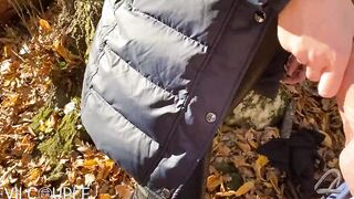 Women inside down Jacket with Fur give Bj and makes me Cum