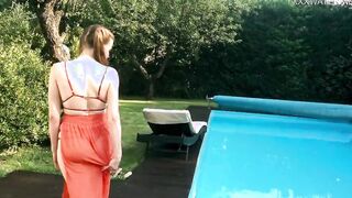 Marfa is adorable Russian pornstar who gets nude into the pool