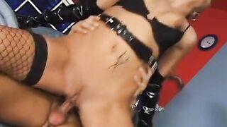 Dark Hair bimbo with ponytail gets her vagina and asshole screwed