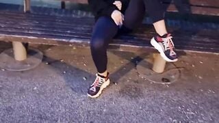 Cameltoe I wore tight yoga leggings ripped into outdoor Orgasm