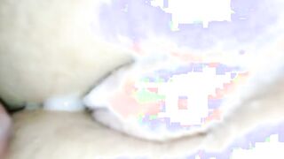 Cum on unshaved cunt from behind