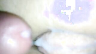 Cum on unshaved cunt from behind