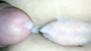 Cum on unshaved cunt from behind