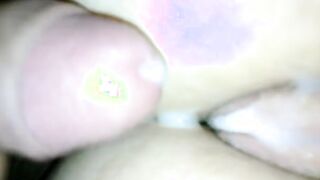 Cum on unshaved cunt from behind