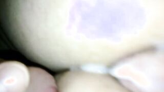 Cum on unshaved cunt from behind