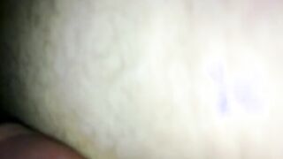 Cum on unshaved cunt from behind