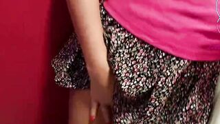 Lusty Blondy showing cunt without underwear public
