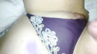 Cumming on purple pantie