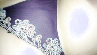 Cumming on purple pantie
