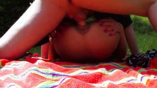 Dark Hair Beauty 19 year old being anal banged! on the grass