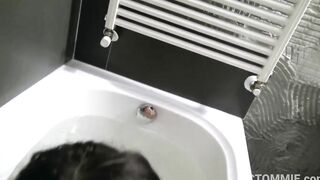 Restroom sex-babe Hispanic 19 year old Jimena Lago fucks inside a bathtub