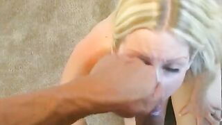 Huge haired blonde smoking a stiff pecker till orgasm