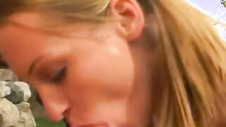 Adorable blonde Goddess with tiny was invited to dance chocolate