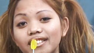 Young oriental skank takes it into her soak cunt