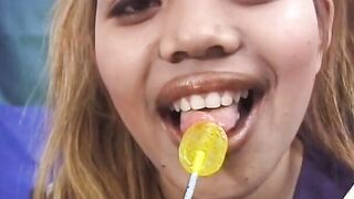 Young oriental skank takes it into her soak cunt
