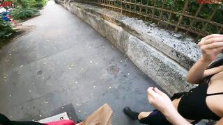 Outdoor double hand job inside the fries bag... I'm jerkin'it!