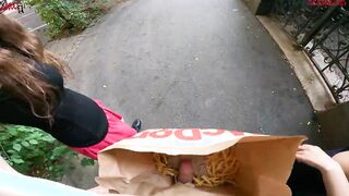 Outdoor double hand job inside the fries bag... I'm jerkin'it!