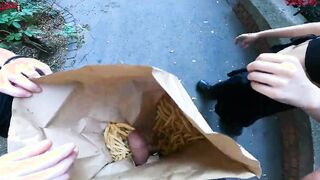 Outdoor double hand job inside the fries bag... I'm jerkin'it!