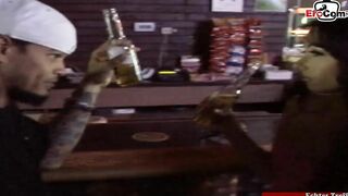Slim bimbo with a pierced twat pick up inside a bar
