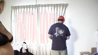 Pregnant blonde wearing ebony underwear shows off her vagina