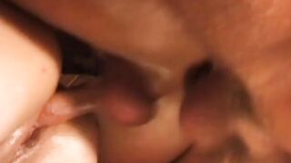 Bombshell red haired riding dude's penis while he blows the other men