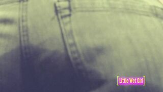 Desperate pee into shorts and lingerie on the stairs