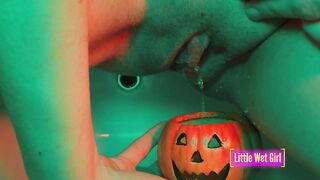 Peeing inside the pumpkin on halloween
