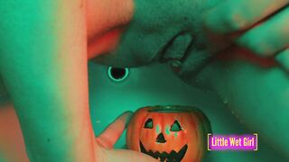 Peeing inside the pumpkin on halloween