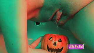 Peeing inside the pumpkin on halloween