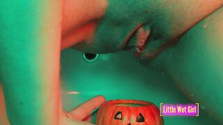 Peeing inside the pumpkin on halloween
