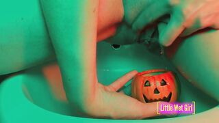 Peeing inside the pumpkin on halloween