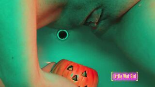 Peeing inside the pumpkin on halloween
