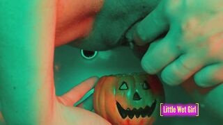 Peeing inside the pumpkin on halloween