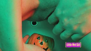 Peeing inside the pumpkin on halloween