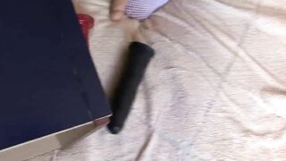 Dark Hair Angie Mojadp solo masturbates with long vibrators # two
