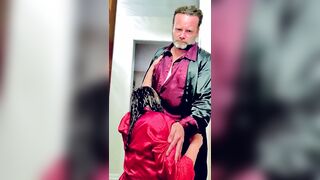 Cougar Inside Red Satin Robe Gets A Facial from the King