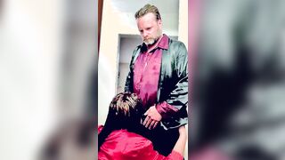 Cougar Inside Red Satin Robe Gets A Facial from the King